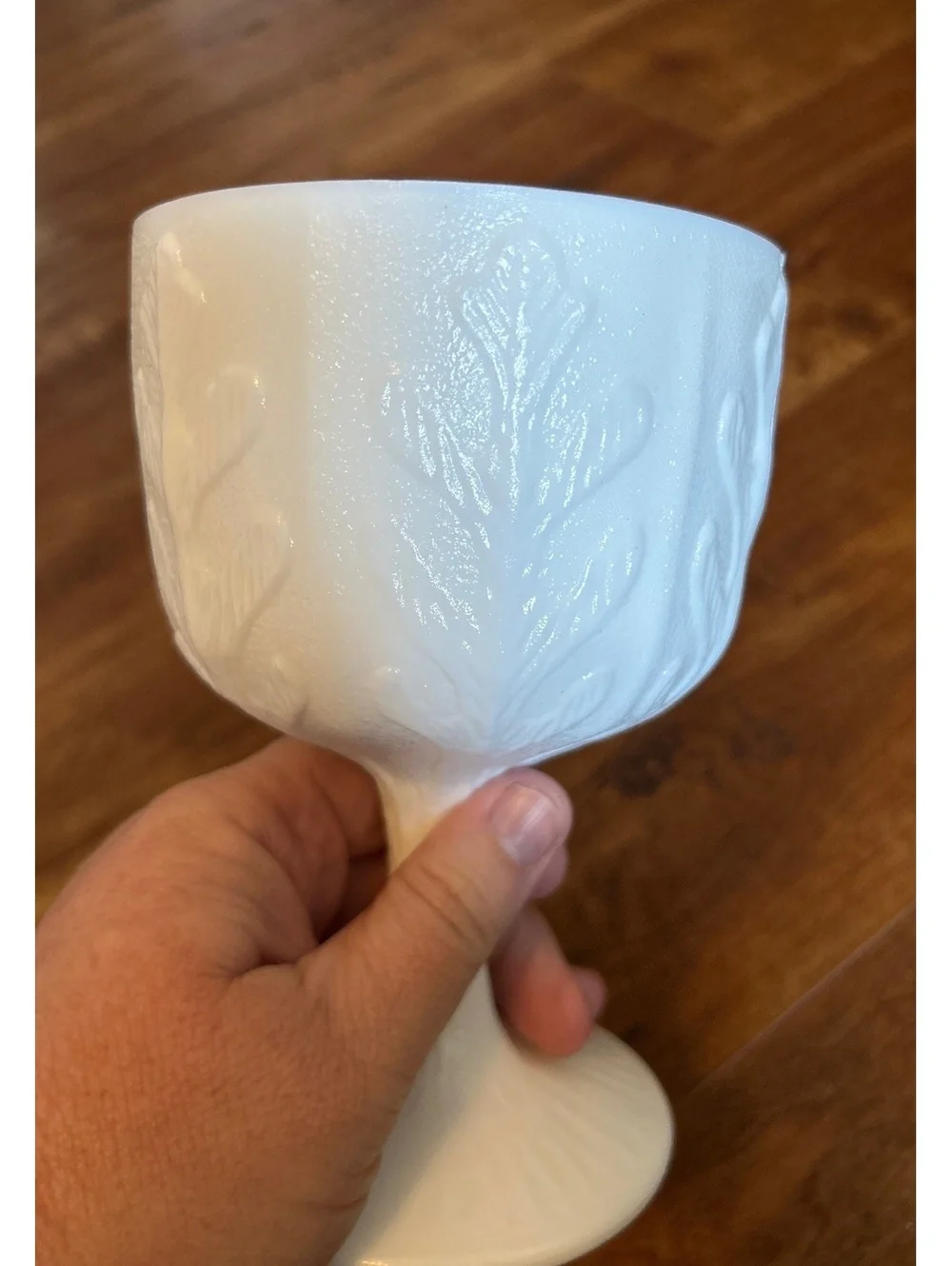 White Embossed Goblet with Leaf Pattern